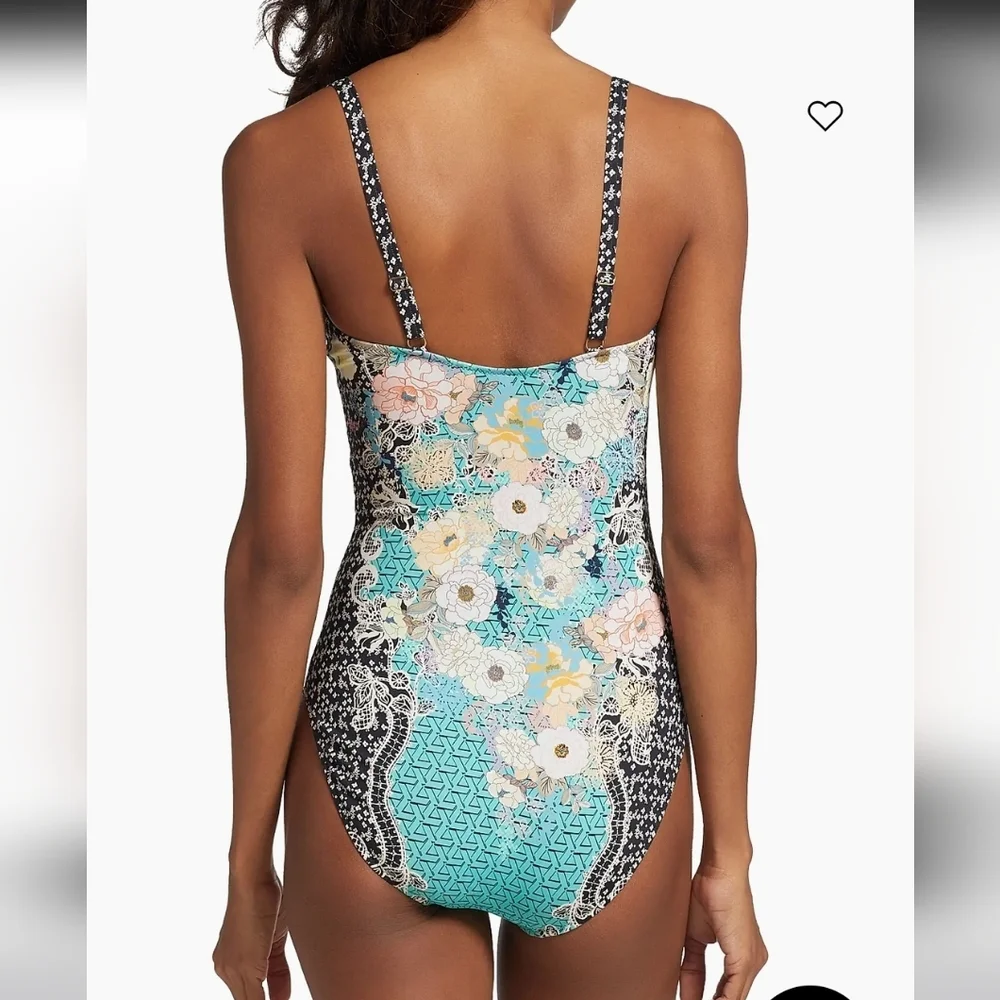 Johnny Was Mila Moody Floral Ruched One-Piece Swimsuit 1X Flattering Square Neck - Picture 3 of 10